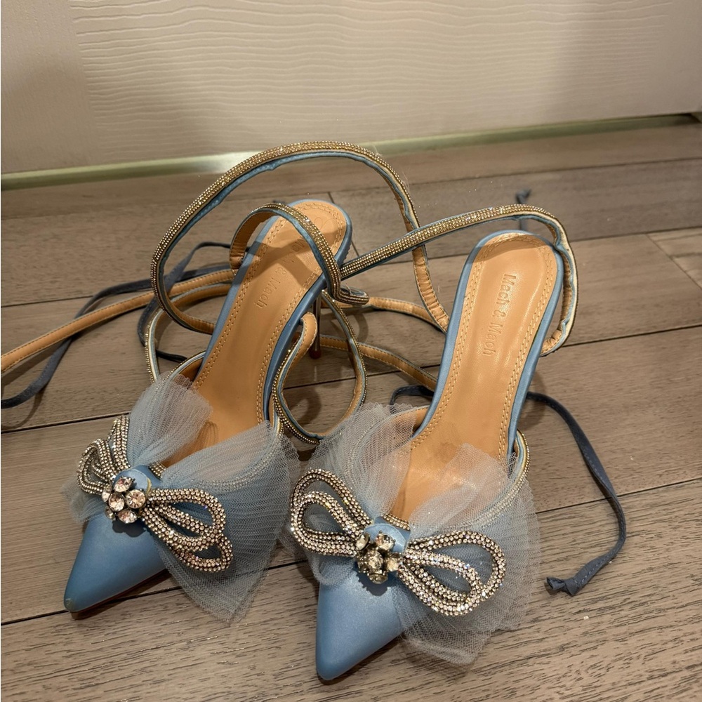 Blue Heels with Bow and Rhinestones